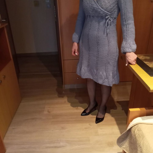 Midi wrap dress used, blue, handmade