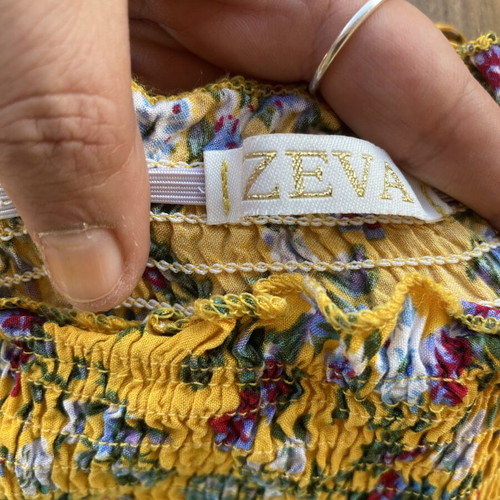 Zeva cotton floral dress yellow used, elastic top, S/M