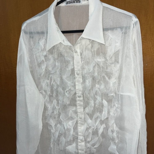 Aslanis white semi-sheer shirt with embossed details size M like new