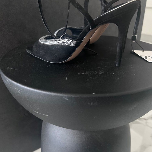 Zara Black High-Heeled Strappy Evening Sandals Size 38 New