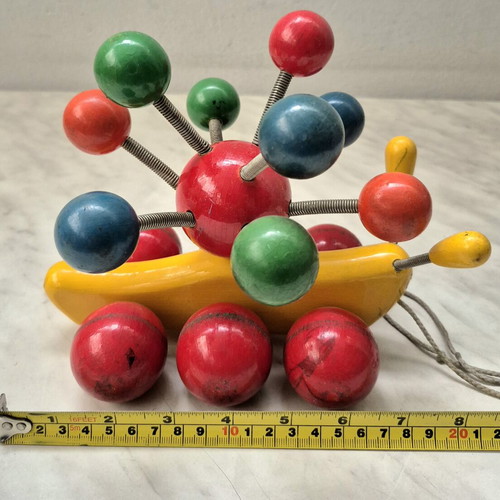 Vintage Wooden Kouvalias Pull Toy used, made in Greece