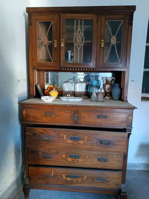 Antique buffet used with display cabinet and drawers