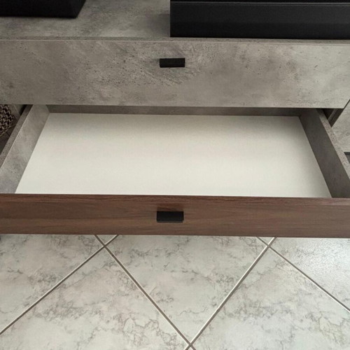Living room furniture set cement grey with wood and black metal legs like new