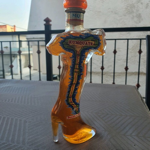 Kumquat liqueur Corfu in glass bottle shaped like women's boot new