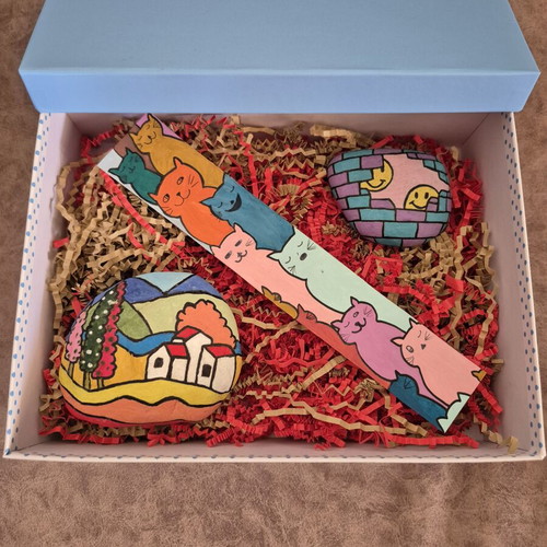 Giftbox with colorful stones and bookmark
