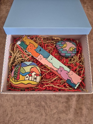 Giftbox with colorful stones and bookmark