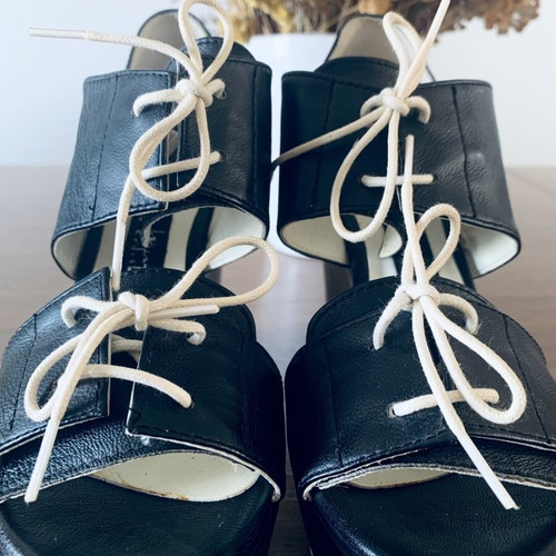 Ioanna Kourbela leather platform sandals new, black and white