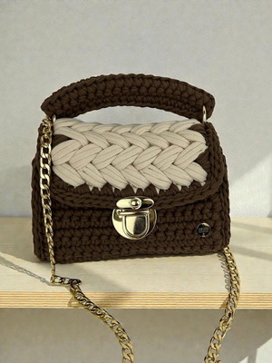 Marshmallow style handbag new, brown, cotton yarn
