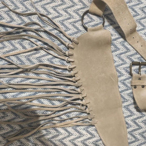 Leather belt with fringes new, beige