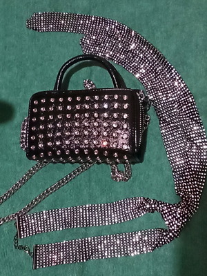 Evening crossbody bag new with rhinestones and black tie