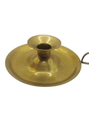 Antique brass chamberstick candle holder used, hand spun late 19th century