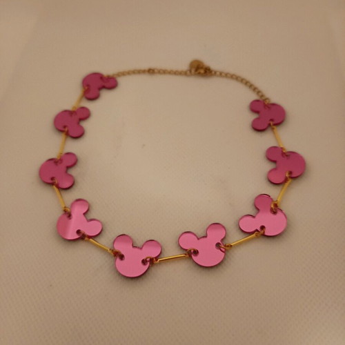 Choker with pink plexiglass Mickey new, gold details