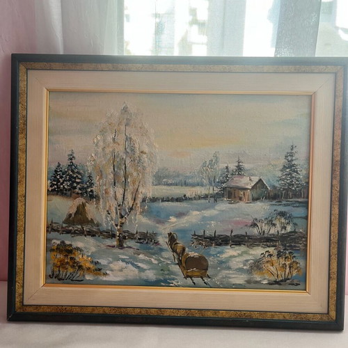 Vintage oil paintings set of 2, like new, winter and spring landscapes