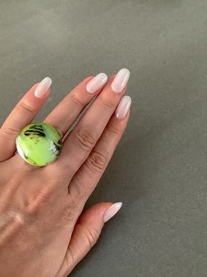 Original Murano Glass ring white-light green new with golden notes
