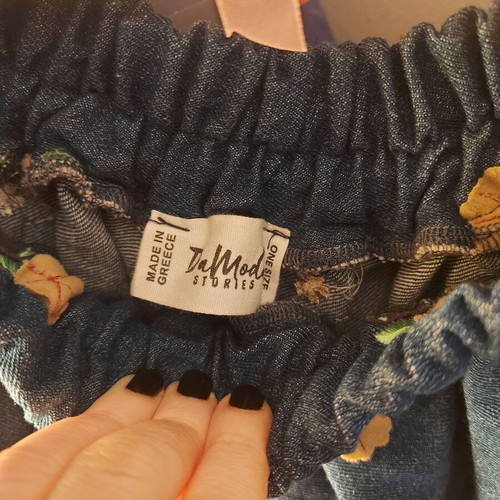 Denim skirt with embroidered floral details, new, size M