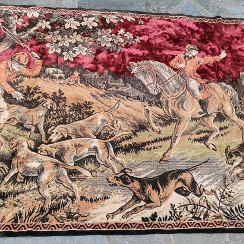 Handmade traditional rug like new with hunting and dogs theme