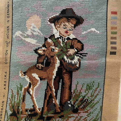 Handmade framed textile painting like new, 0.31x0.22 m