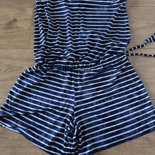Reline strapless shorts jumpsuit S/M, navy stripes