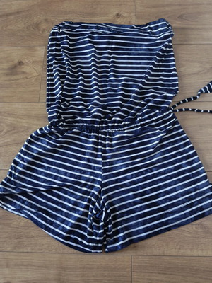 Reline strapless shorts jumpsuit S/M, navy stripes