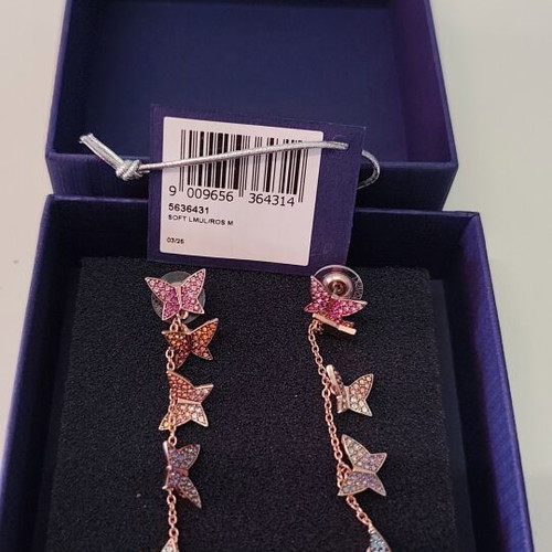 Swarovski Lilia Drop Earrings, rose gold-tone, colorful butterflies