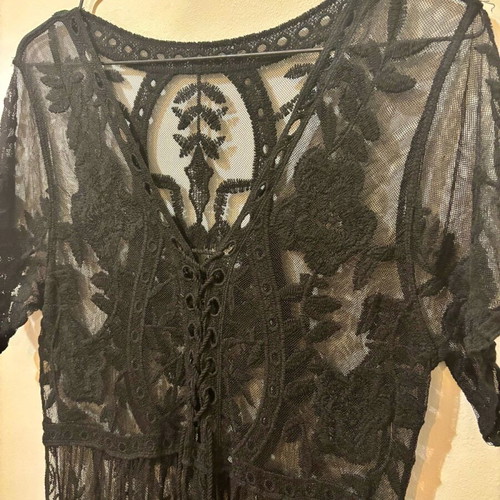 Shein dress one size black embroidered new