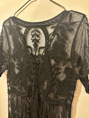 Shein dress one size black embroidered new