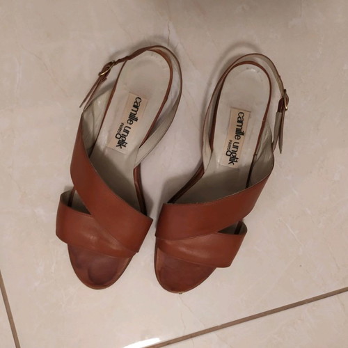 Camille leather women's sandals used, size 37, brown