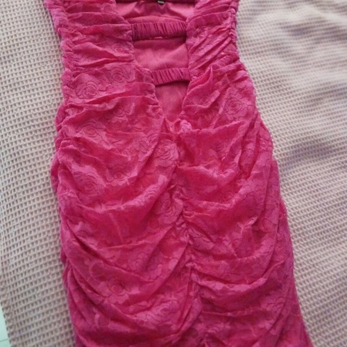 Short tight strapless dress with lace pink like new, size S