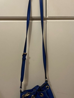 Michael Kors blue leather shoulder bag with drawstring closure