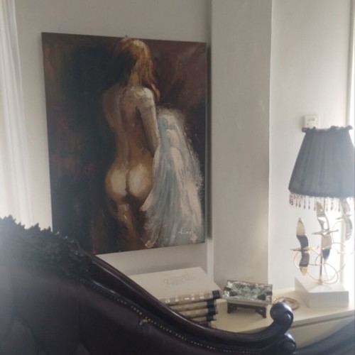 Nude oil painting on canvas, signed, handmade, 80x60cm