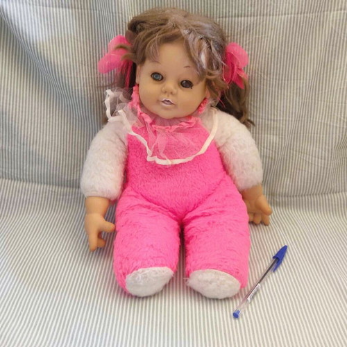 Vintage large collectible doll used, 40 cm, pink-fuchsia