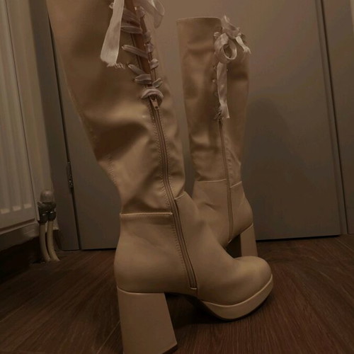 Shein boots high leather beige like new, size 41
