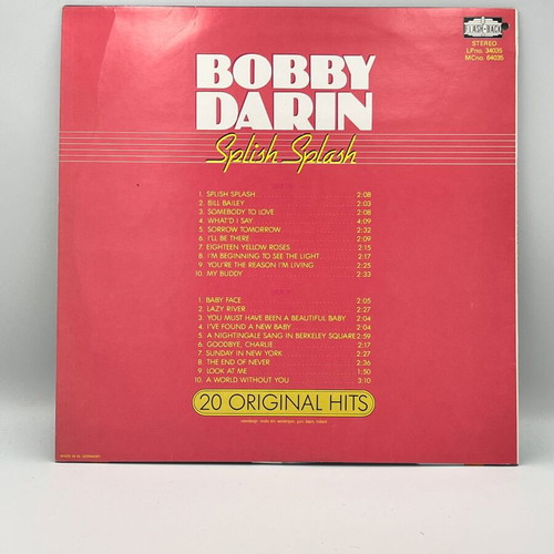Bobby Darin Splish Splash 20 Original Hits vinyl used