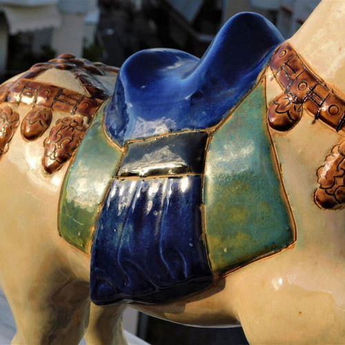Ceramic faience horse statue used, vintage
