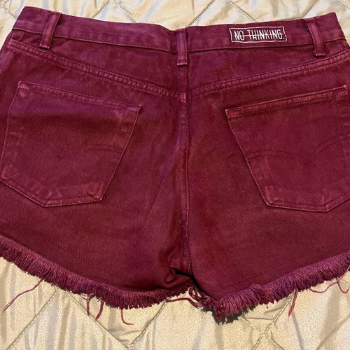 No Thinkin denim shorts like new, burgundy, size 29