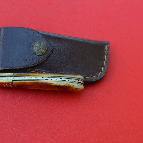 Damascus Custom Made Folding Tando Knife With Stain Bone Handle
