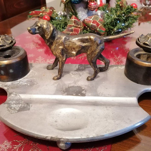 Antique Inkstand (1960's) made of Bronze & Base made of Metal (Weight: 2.600Kg)