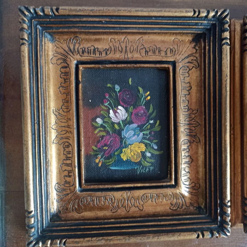 Antique oil paintings 17x15 cm, set of 2