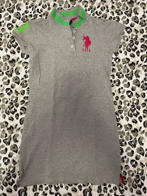 Polo dress new, grey with green and pink details, size Medium