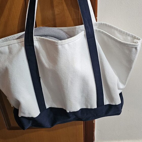 Canvas Shoulder Bag used, beige and blue, spacious summer style