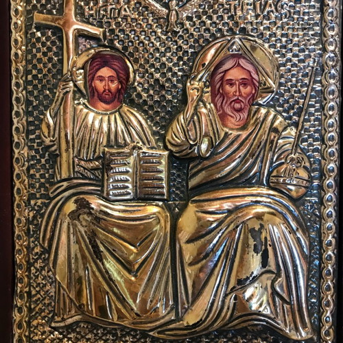 Christian icons from Mount Athos used, 925 silver with gold plating