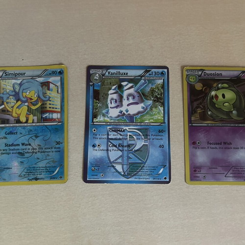 Pokemon cards used, set of 3 rare holographic with special stamp