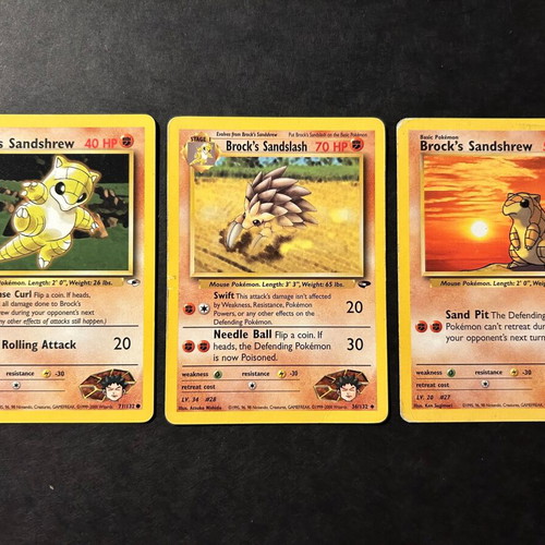 Pokémon cards used, pack of 3 with Brock’s Sandshrew and Sandslash