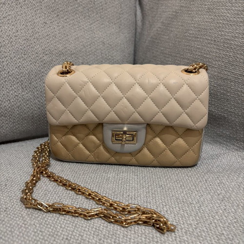 Women's Shoulder Bag Crossbody Quilted Bicolor Beige Gold like new