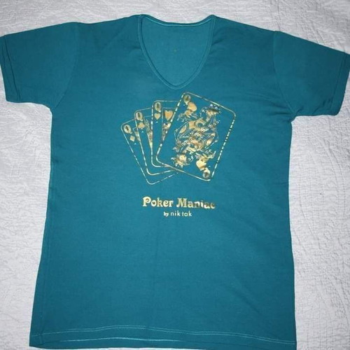 Short-sleeve printed t-shirt like new, size L-XL, petrol color