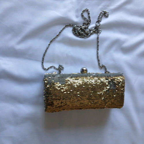 Small crossbody bag silver-gold with sequins like new