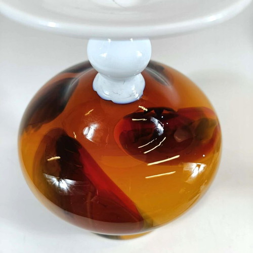 Vintage handmade blown glass vase with opaline base, like new