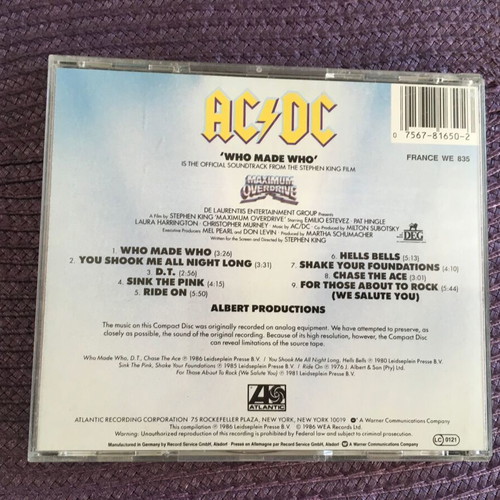 AC/DC Who Made Who CD used, hard rock album