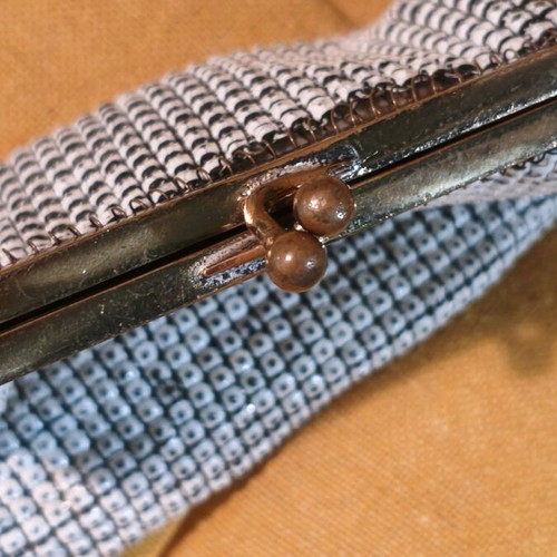Vintage wallet used with metal beads, off white color