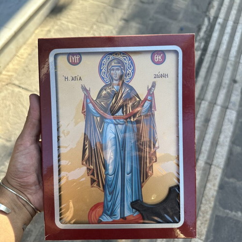 Βυζαντινή εικόνα Παναγίας Αγίας Ζώνης σε ξύλο με πιστοποιητικό